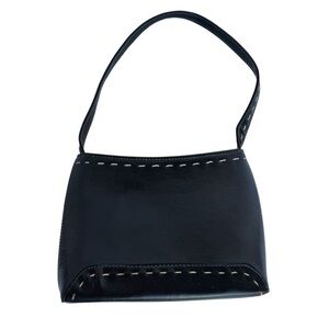 Vintage 90s Y2K KBG Faux Leather Mini Bag Black Square Shoulder Bag Purse EUC